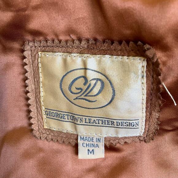 Georgetown Leather Vintage Tan Leather Jacket Waist Length Zip-up Collared Retro - Picture 13 of 16